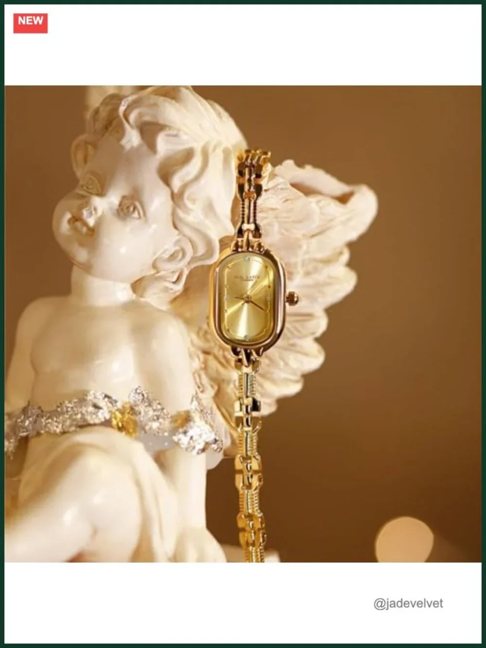 Vintage Gold Oval Dainty Bracelet Watch Japanese Quartz Stainless Steel